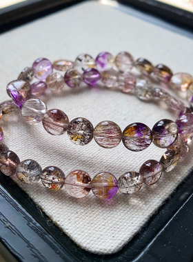 天然超七水晶蛋面手链三轮骨干女