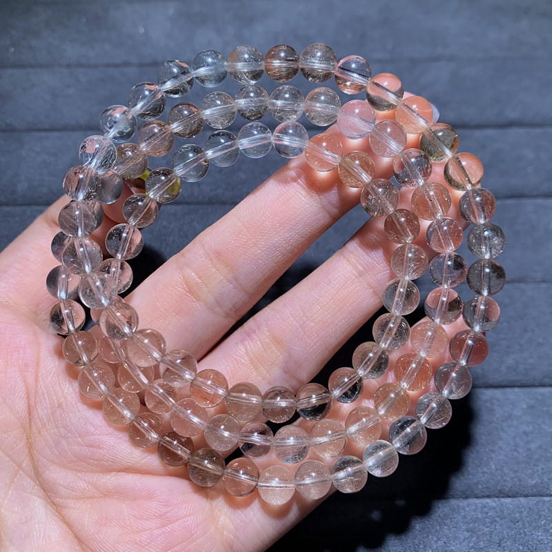 天然白发晶三圈手链水晶透体发丝