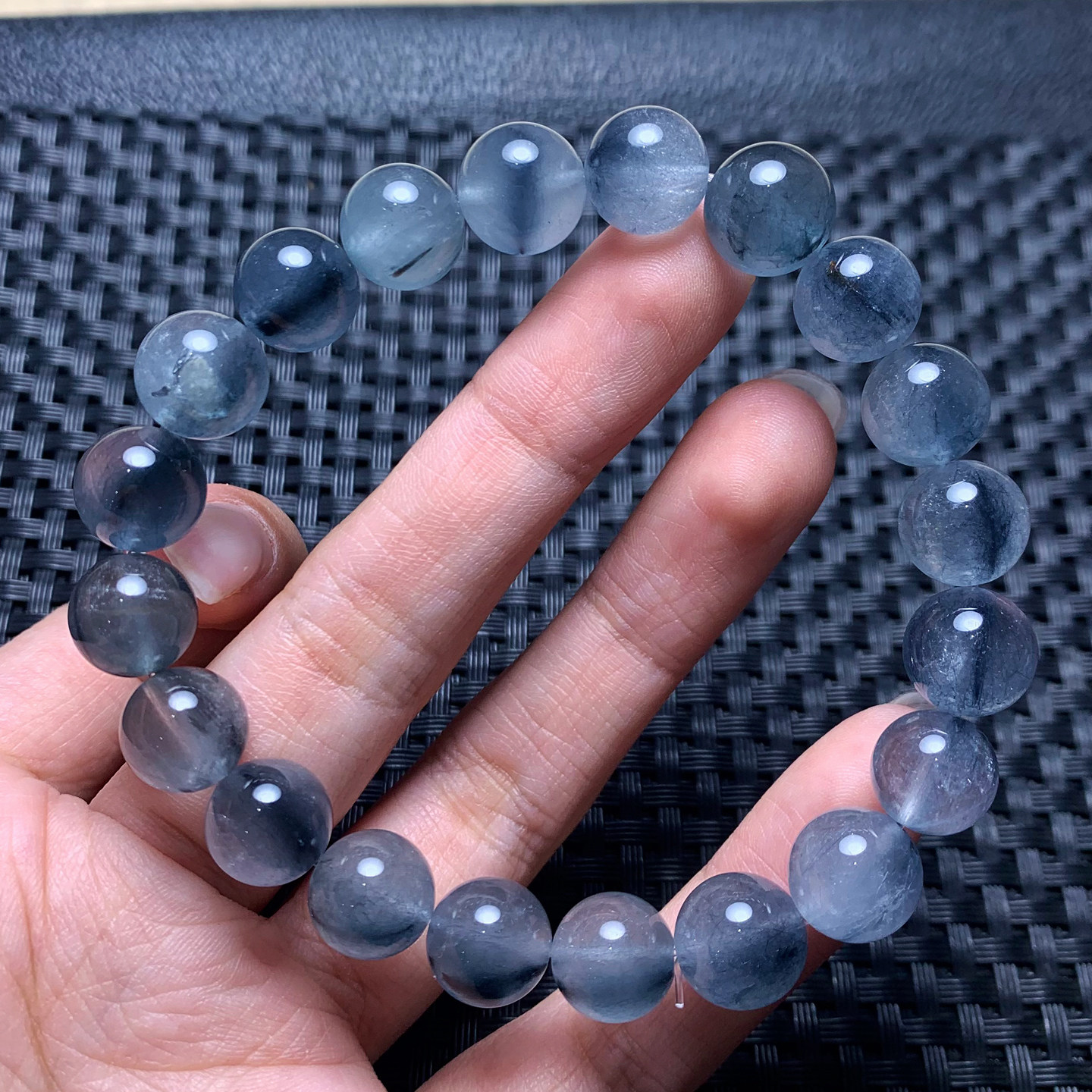 天然莹润蓝兔毛手串柔顺灰蓝色绒发水晶手链百搭饰品送礼物情侣女