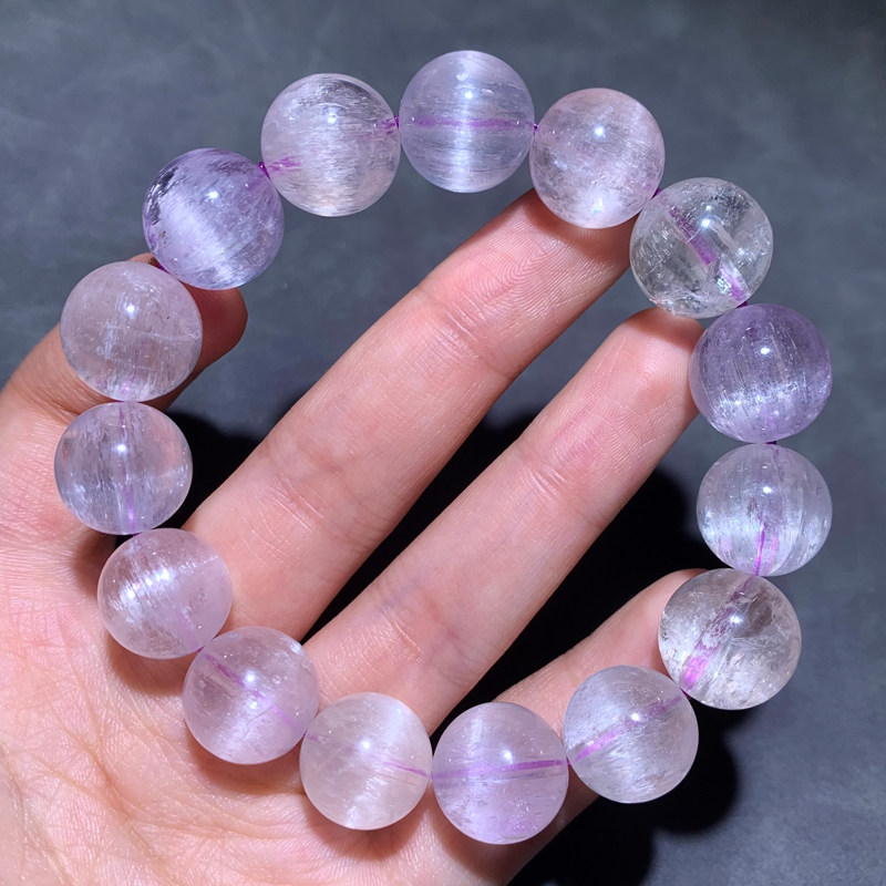 天然冰透老矿拉丝猫眼紫锂辉石单圈手链薰衣草饰品礼物男女情侣款