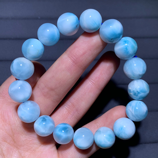天然玉化海纹石手串单圈拉利玛淡蓝水晶手链针钠钙石饰品一物一图