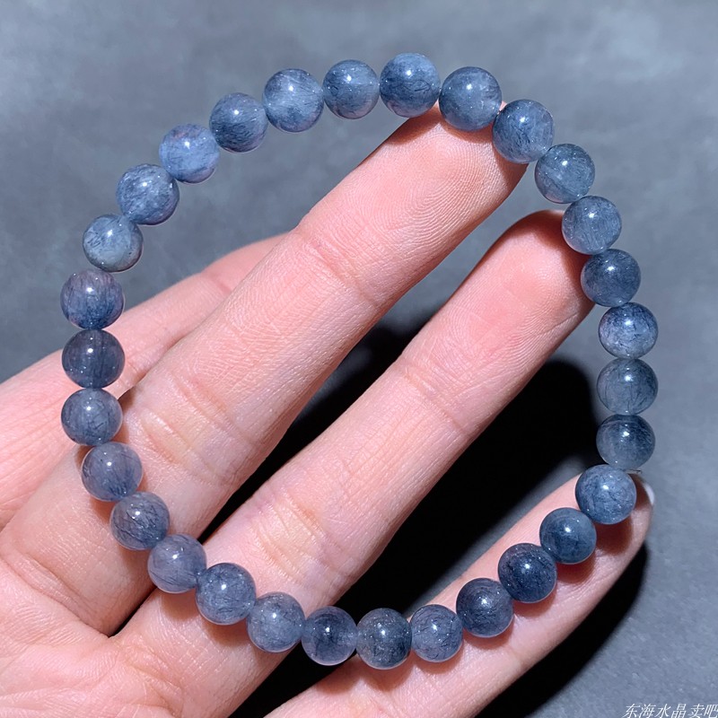 天然蓝线石冰种手链蓝绒晶女礼物