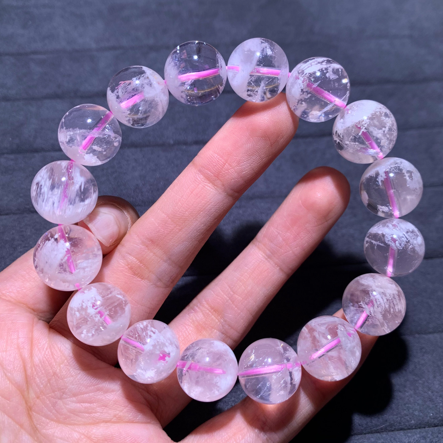 天然冰透雪花幽灵手链嫩粉色聚宝盆金字塔水晶手串礼物男女生情侣