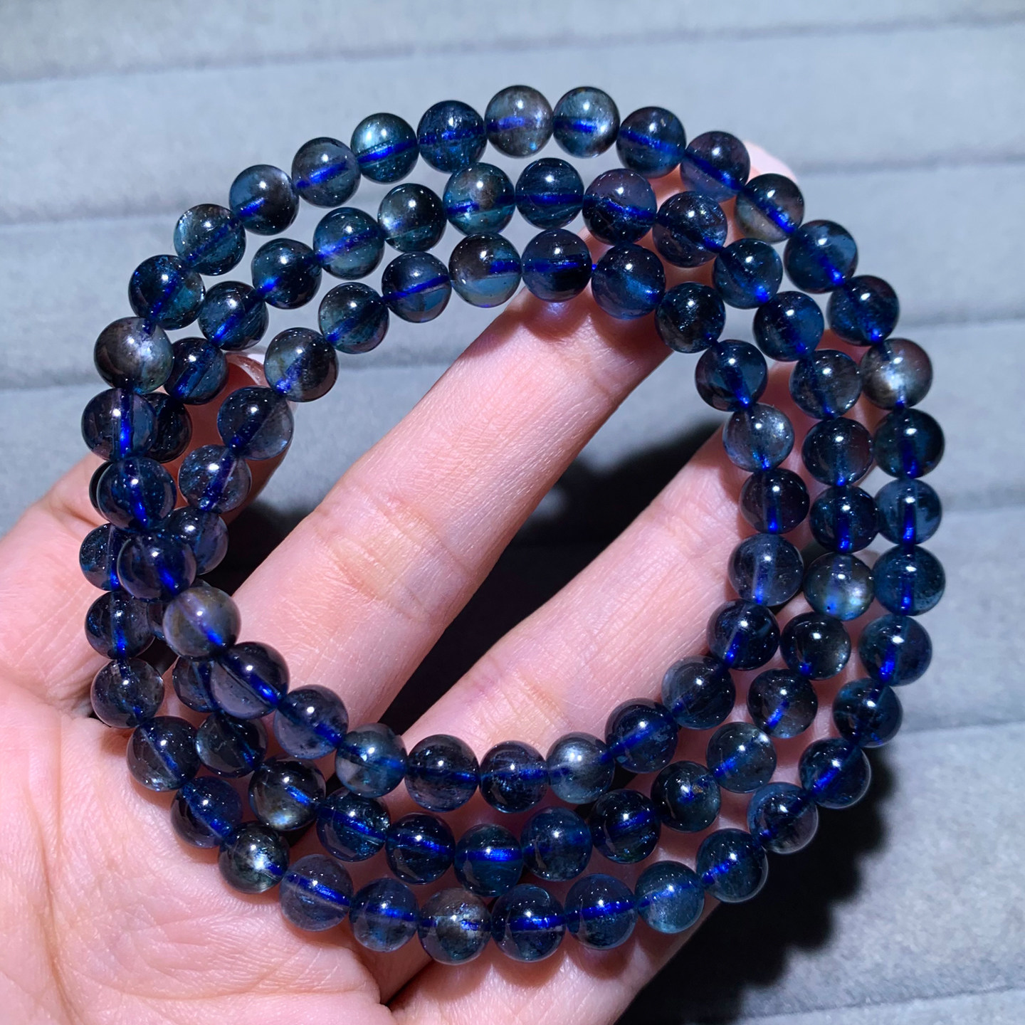 天然星光海蓝宝三圈手链水晶魔鬼蓝绿柱石手串送礼物送情侣男女生