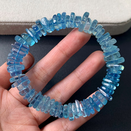 天然海蓝宝刻面盘珠手链巴西魔鬼蓝绿柱石手串水晶饰品情侣送礼物