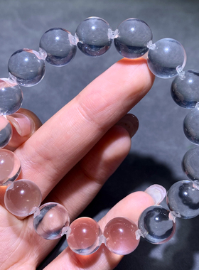 天然冰透牛鼻孔白水晶手链礼物女