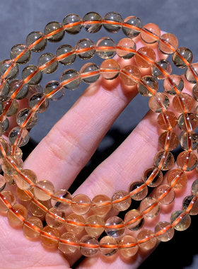 天然冰透黄水晶手链三圈情侣礼物