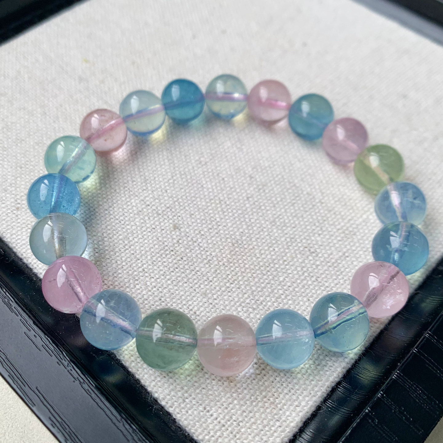 天然冰透摩根石单圈手链多彩渐变绿柱石海蓝宝水晶饰品礼物男女生