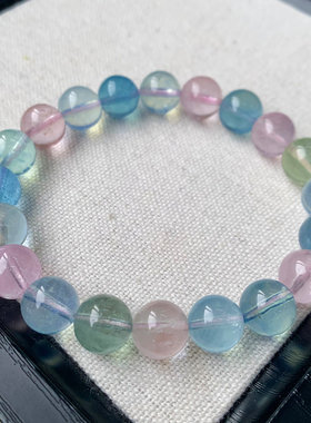 天然冰透摩根石单圈手链多彩渐变绿柱石海蓝宝水晶饰品礼物男女生