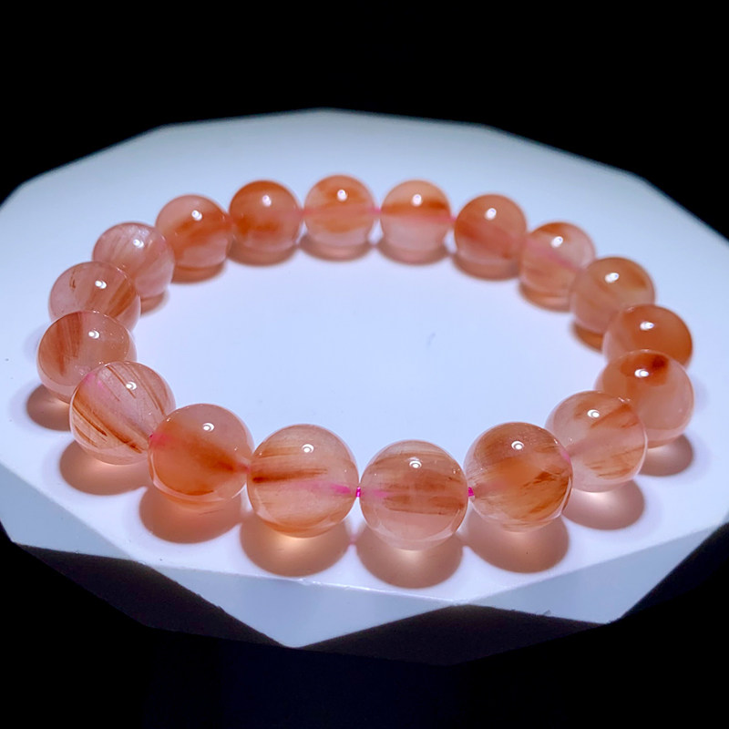 天然顺发橘兔毛手链单圈橘粉兔毛水晶手串送生日礼物女情侣款圆珠