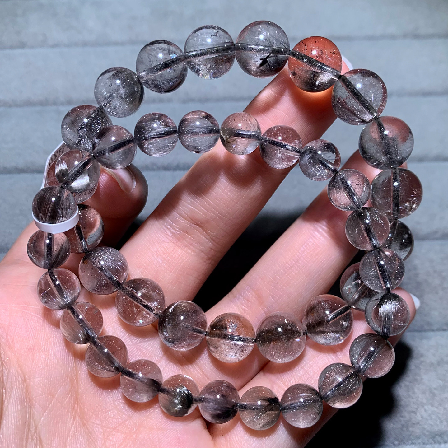 天然顺发黑银钛晶水晶手链情侣女