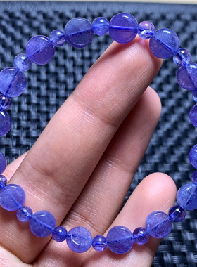 天然坦桑石圆饼蛋面手链饰品情侣