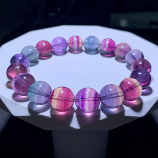 天然双色萤石手串多色系聚宝盆手链细西瓜萤石手链水晶送礼物女生