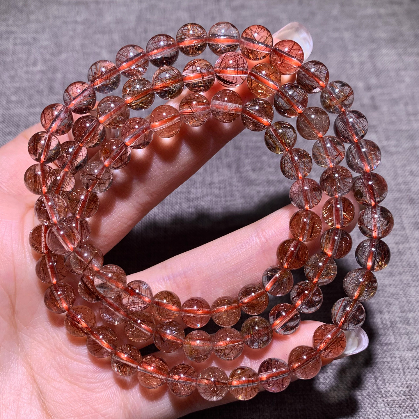 天然顺发红铜发晶多圈手链巴西