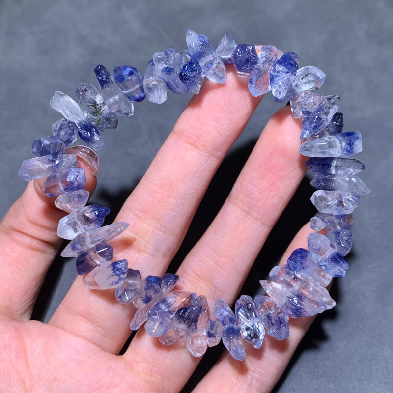 天然冰种蓝线石随形单圈手链水晶