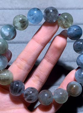 天然共生矿云母海蓝宝单圈手链女