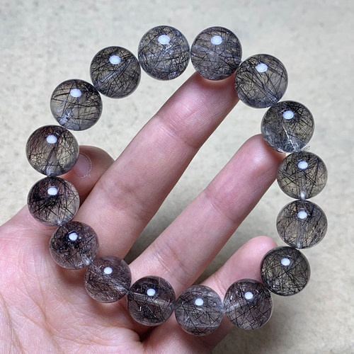 天然透体黑发晶手串巴西发丝柔顺