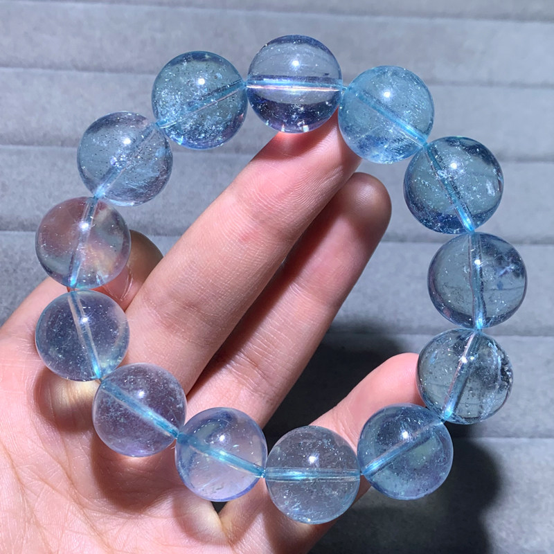 天然巴西星光海蓝宝手串送礼物女