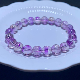 天然冰透紫超七单圈水晶手链紫黄发晶烟花手串饰品情侣款 礼物男女