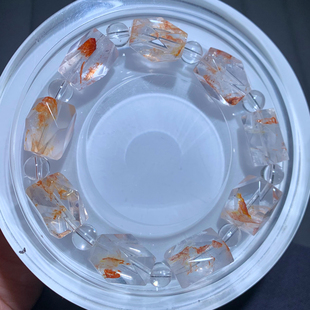 天然胶花随形单圈手链黄铁矿石送饰品送礼物女红黄胶花共生彩铜矿