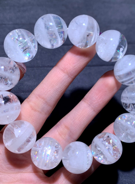 天然爆闪彩虹白幽灵手链饰品情侣