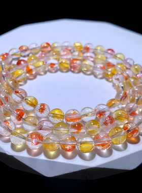 天然原色锦鲤胶花三圈手链冰透红