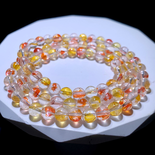 天然原色锦鲤胶花三圈手链冰透红幽灵水晶矿种手串礼物男女生情侣