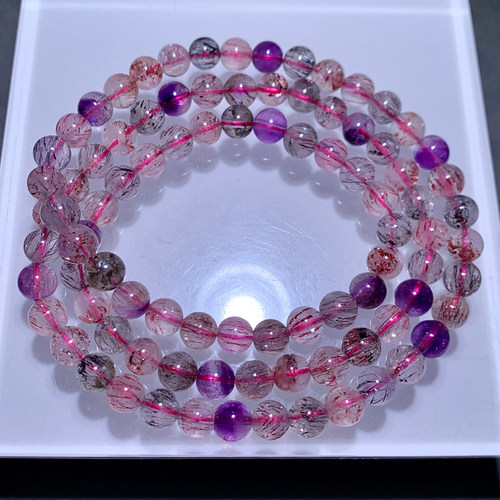 天然三轮骨干超七水晶三圈手链女