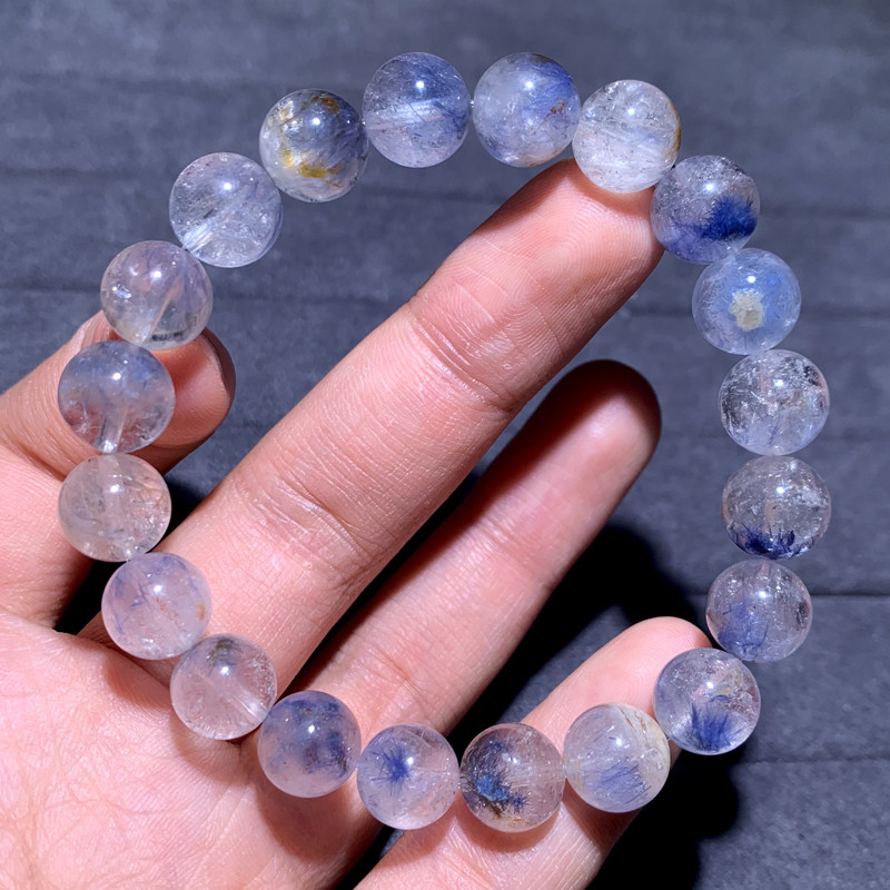 天然蓝线石手链单圈蓝发晶蓝绒晶水晶手串民族风一物一图男女礼物