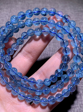 天然巴西冰透湛蓝海蓝宝多圈手链