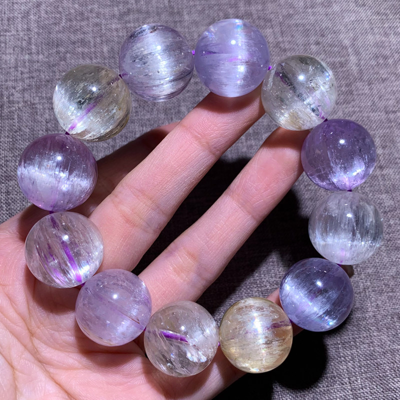 天然老矿拉丝猫眼紫锂辉石手链单圈梦幻薰衣草时尚配饰礼物情侣款