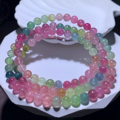 天然彩虹碧玺三圈手链百搭饰品女