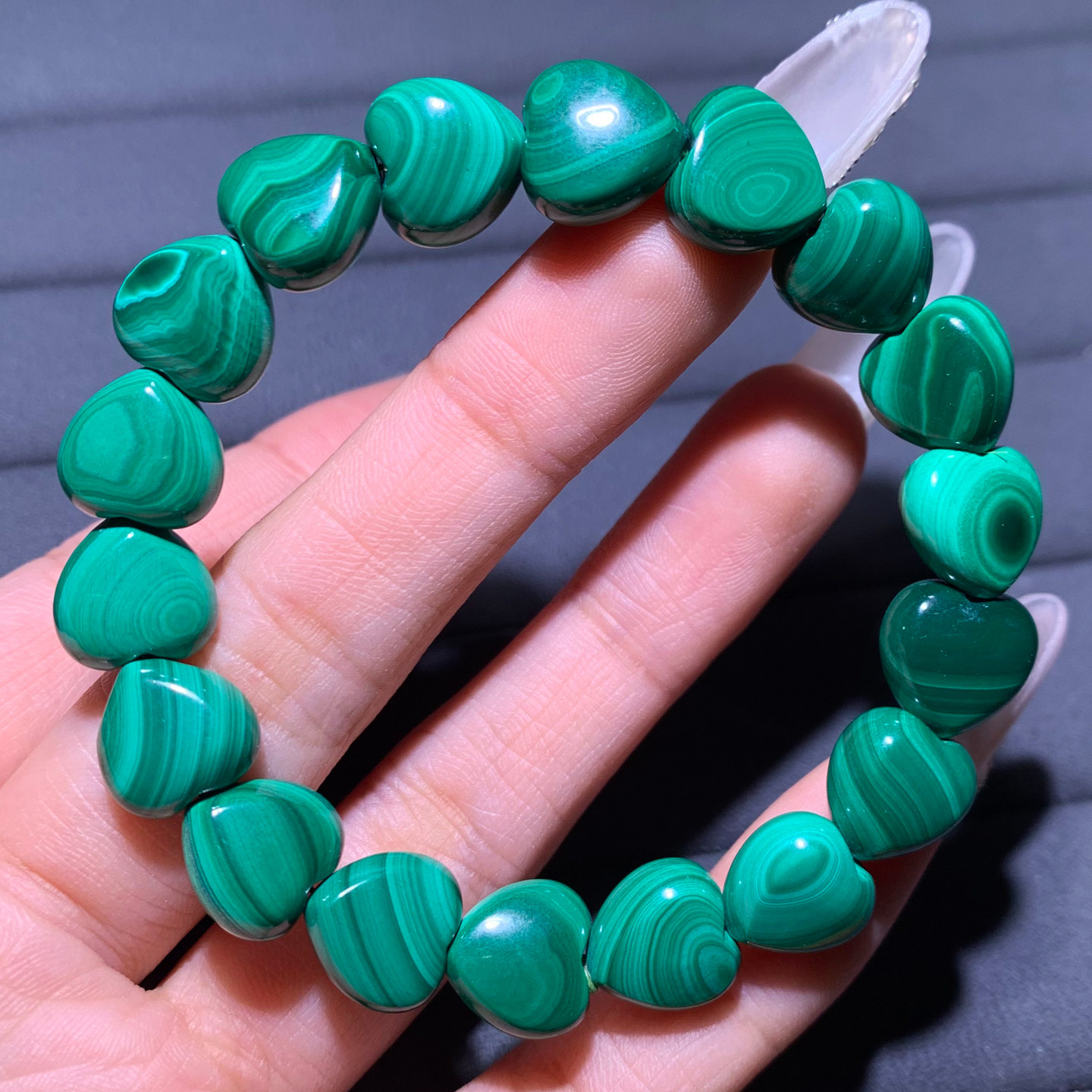 天然原色绿孔雀石爱心随形手链异象孔雀纹原石水晶饰品送礼物男女