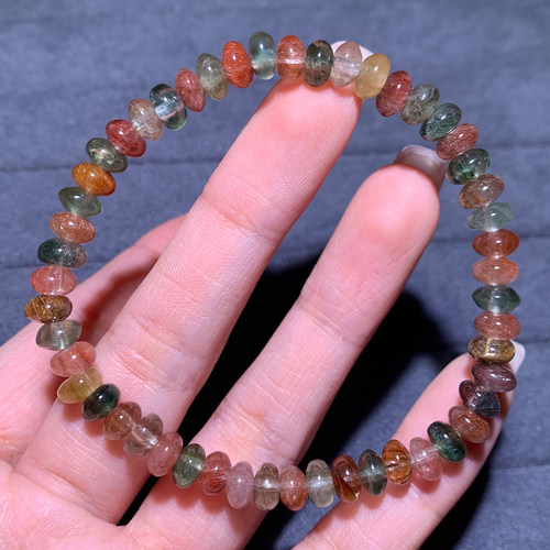 天然彩发晶盘珠单圈水晶手链发晶