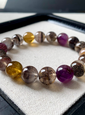 天然极光共生多宝水晶手串紫钛女