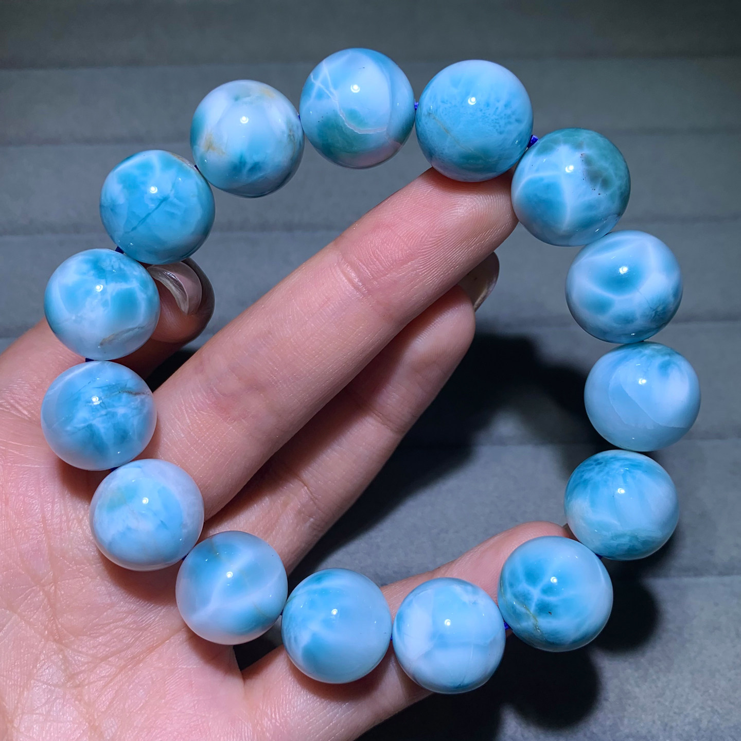 天然玉化拉利玛海纹石单圈手串女