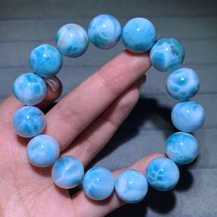 天然玉化拉利玛海纹石单圈手串水晶淡蓝色海纹石礼物送饰品男女