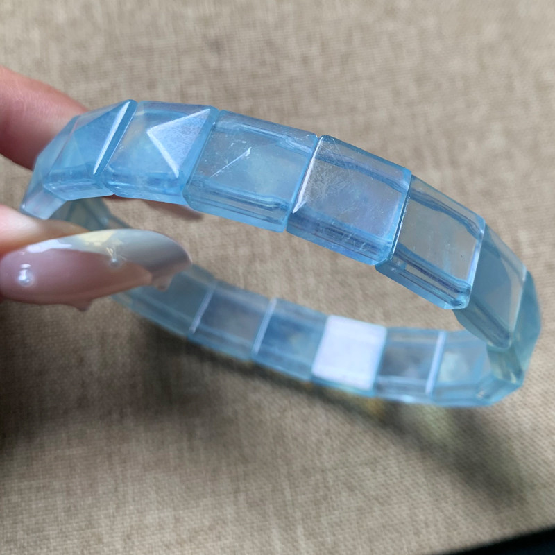 天然巴西海蓝宝手排男女款润蓝
