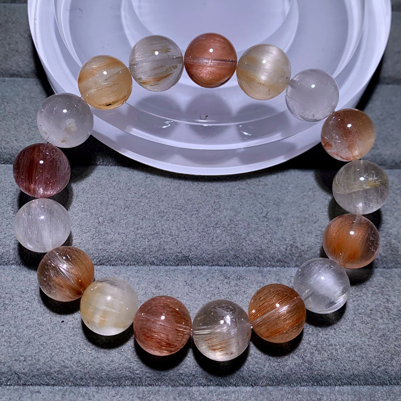 天然冰透拉丝彩兔毛水晶单圈手串顺发晶手链时尚饰品送礼物情侣女