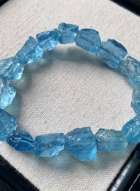 天然湛蓝海蓝宝原石手串魔鬼蓝水