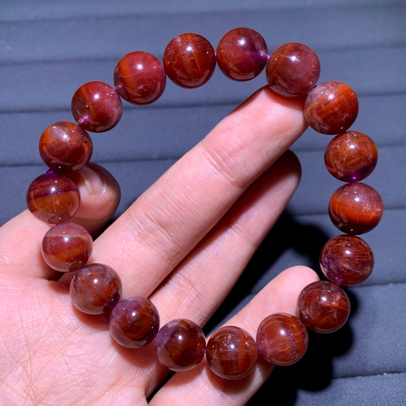 天然玫瑰红极光水晶手链情侣女款
