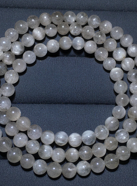 天然白兔毛发三圈佛珠手链女