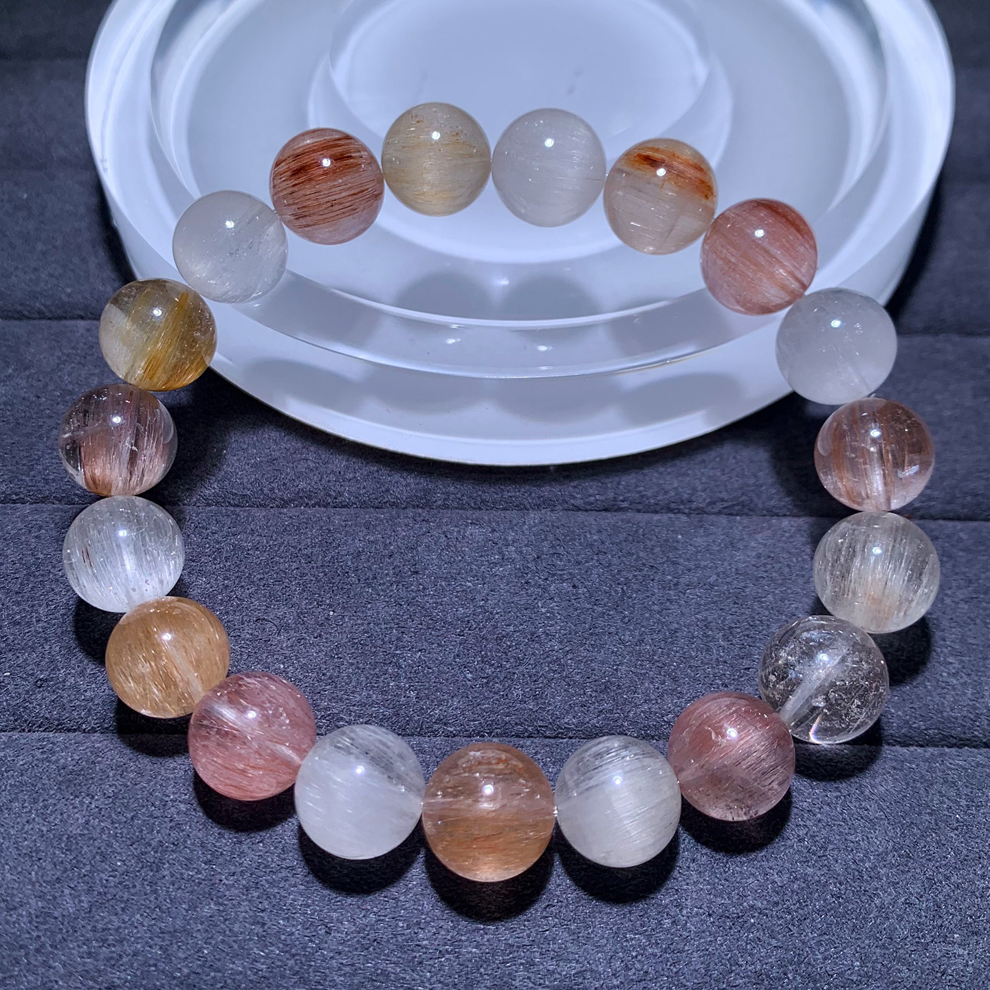 天然莹润顺发彩兔毛水晶单圈手串兔毛发晶落日秋手串情侣送礼物女