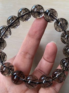 天然茶体黑发晶手串手链饰品女生