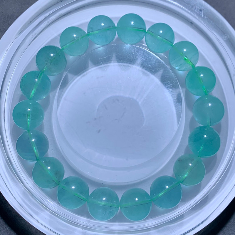 天然冰透绿柱石单圈手链海蓝宝绿水晶摩根石手串情侣款饰品送礼物