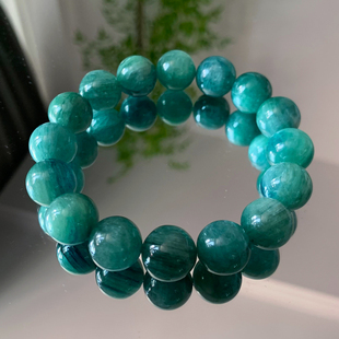 天然双色猫眼蓝绿色蓝晶石手链透体蓝海蓝宝水晶手串饰品一物一图