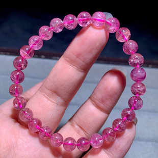 天然巴西粉红碧玺单圈手链油润碧玺水晶一物一图手串饰品送礼物女