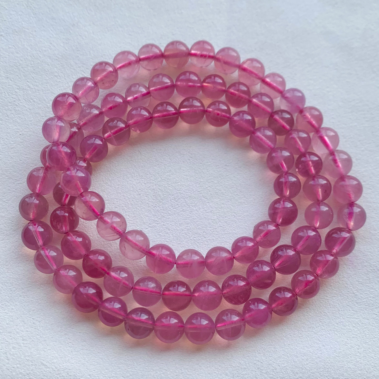 天然冰透老矿马粉三圈手串水晶紫芙蓉石手链饰品送礼物男女生情侣