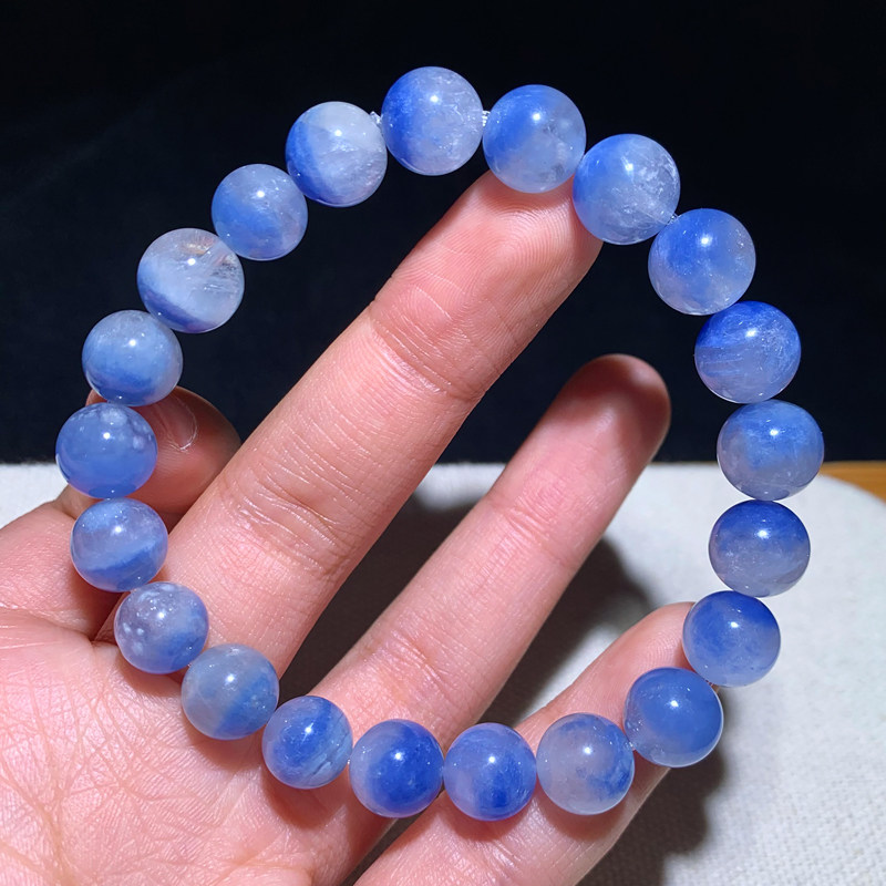 天然蓝兔毛团团手串兔毛彩发晶蓝绒发水晶手链单圈一物一图情侣款