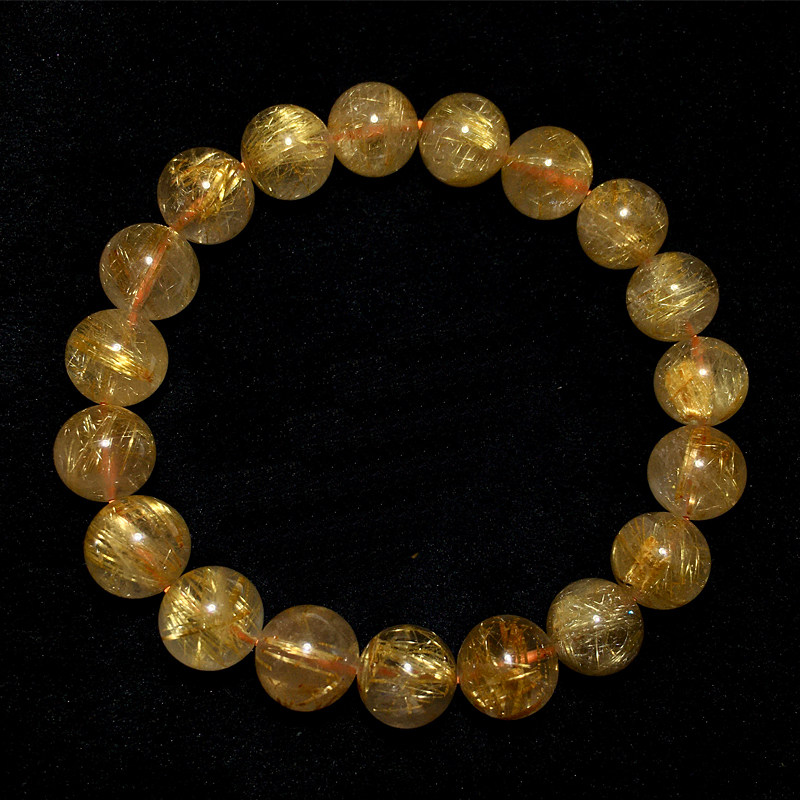 天然浓密顺发金发晶单圈水晶手链钛晶手串送礼物饰品配饰情侣男女